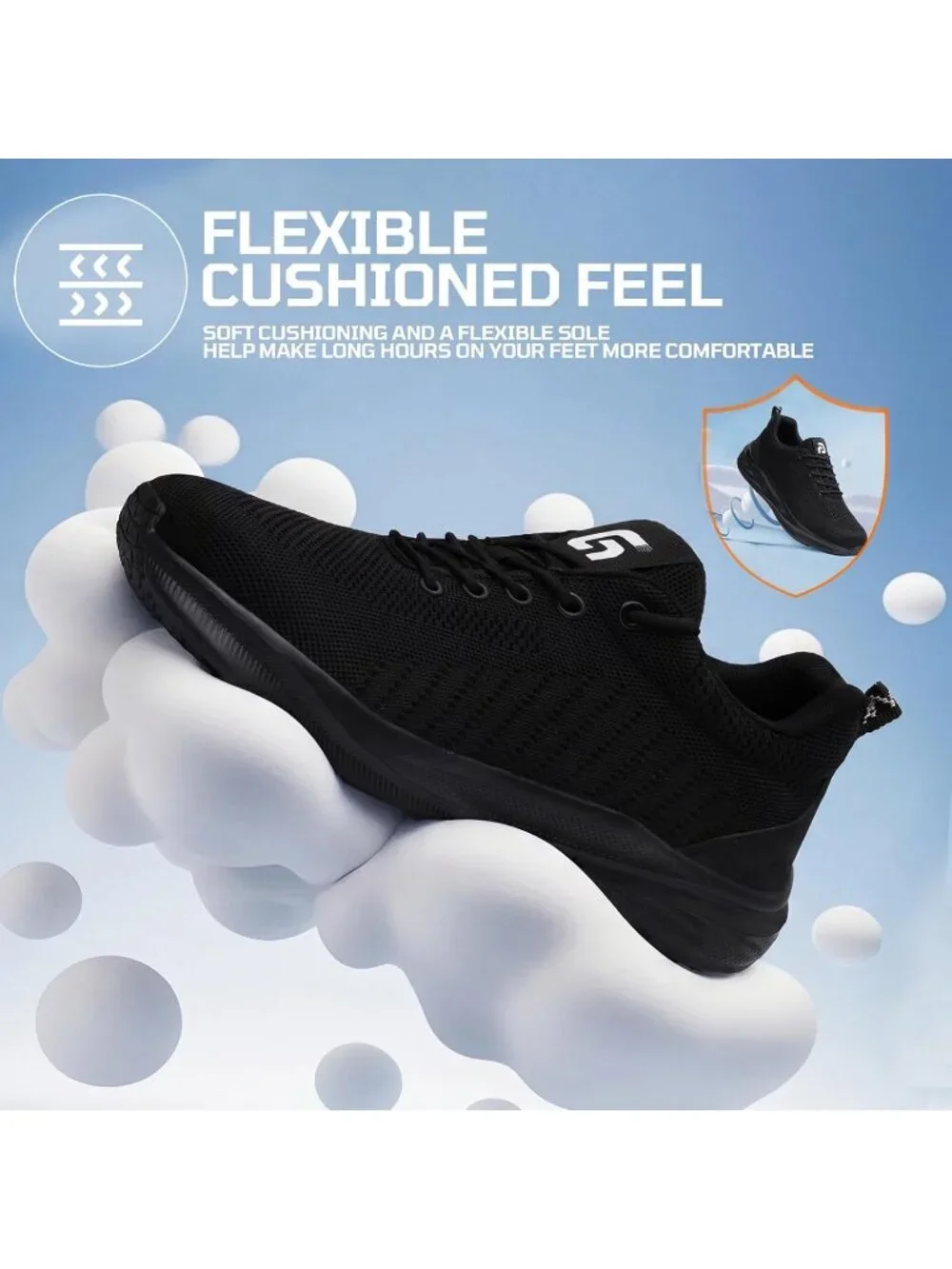 Mens Black Resistant Midsole Shoes Low Top Steel Toe Non Slip Hiking Boot